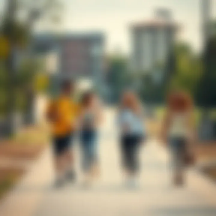 A group of friends enjoying a leisurely walk