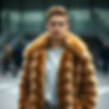 Stylish Adidas fur coat in urban setting