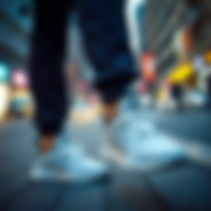 Stylish Adidas footwear on a vibrant city street