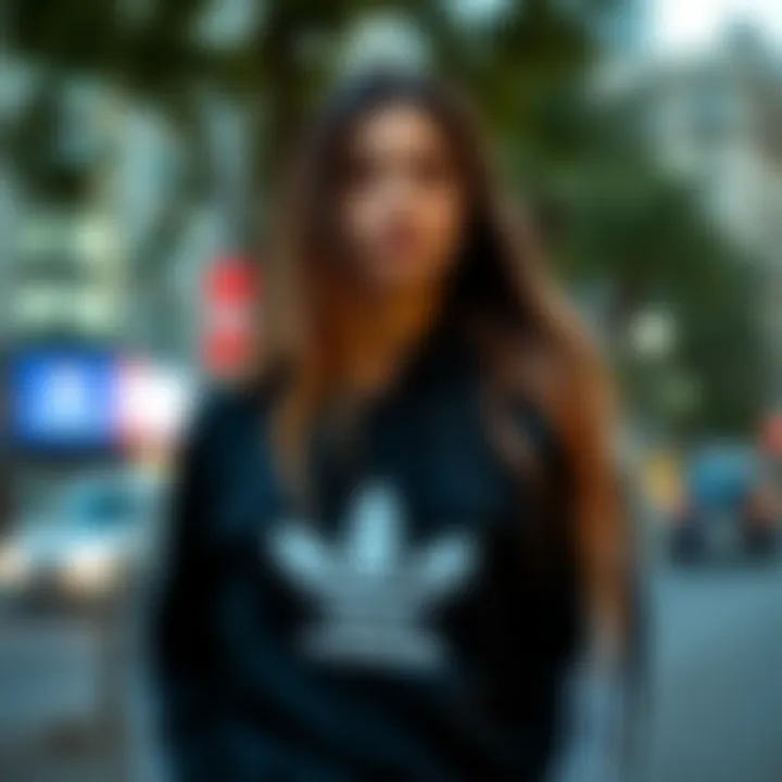 A stylish woman wearing adidas tracksuit bottoms in an urban setting