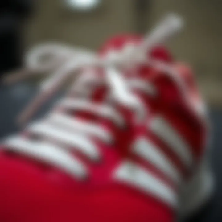 Close-up of Adidas laces in athletic shoes