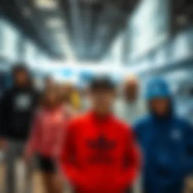 A selection of popular Adidas models in a vibrant store setting