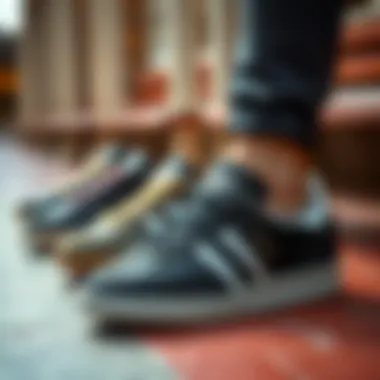 An image depicting the historical evolution of the adidas Samba women's black shoe through the years.