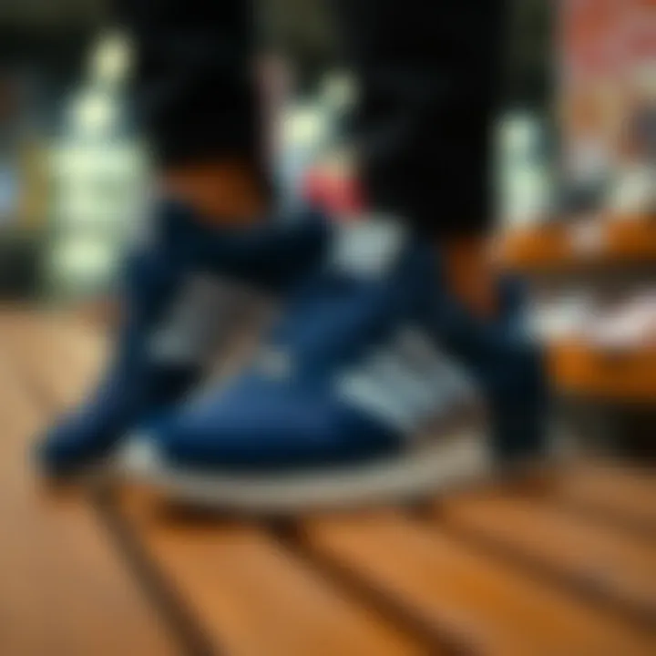 Stylish Adidas sneakers displayed on a wooden surface