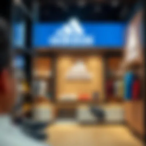 Interior view of an adidas store showcasing various product displays