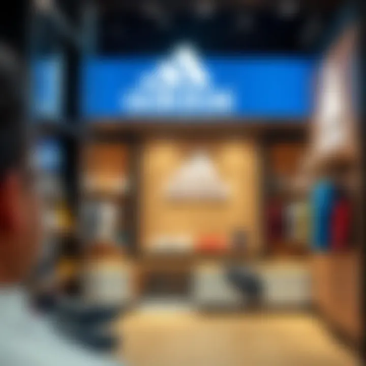 Interior view of an adidas store showcasing various product displays