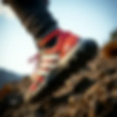 Adidas Terrex shoes in action on a rugged outdoor trail.