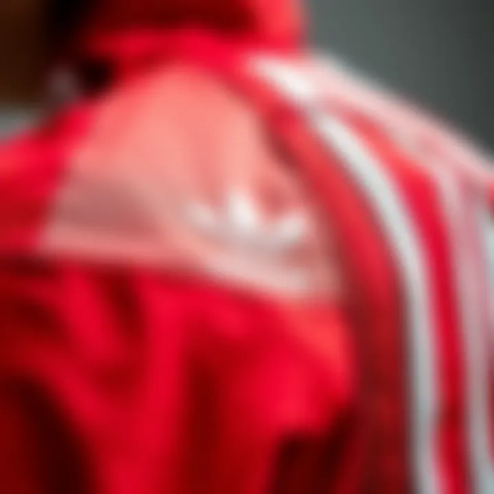 Close-up of stitching and design details on Adidas tracksuit