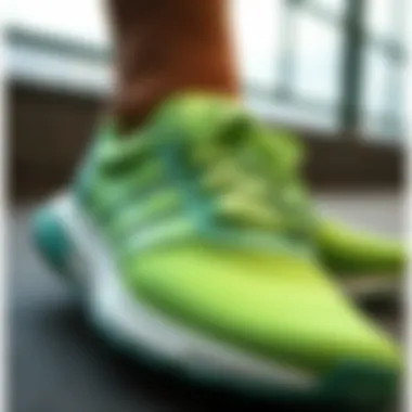 Close-up of the high-quality material used in Adidas water green shoes