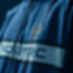 A close-up view of sports apparel featuring tree logos