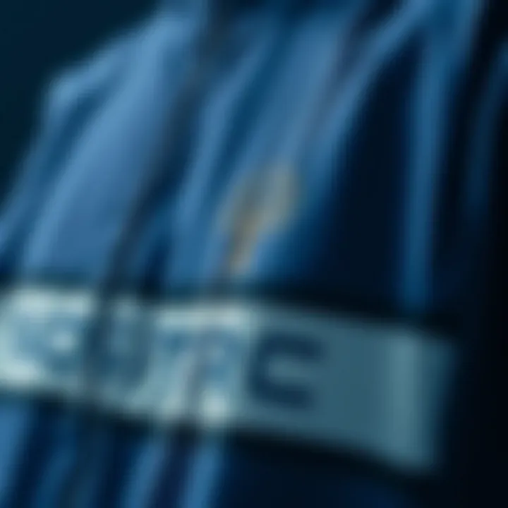 A close-up view of sports apparel featuring tree logos