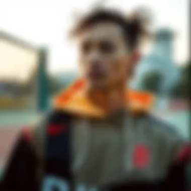 A fashion-forward individual showcasing unique ways to combine different pieces of B logo sportswear.