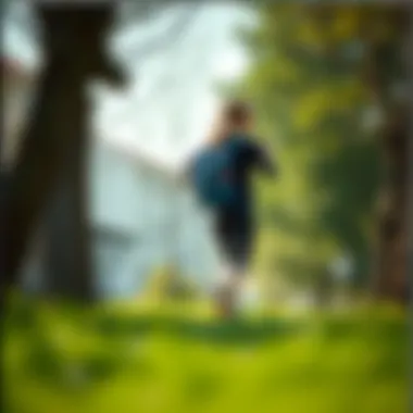 A woman carrying a sports backpack while jogging