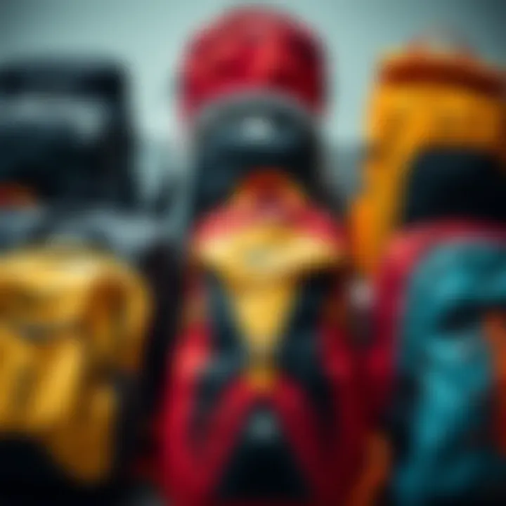 Various colors and designs of sports backpacks