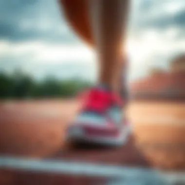 Close-up of running shoes on a track