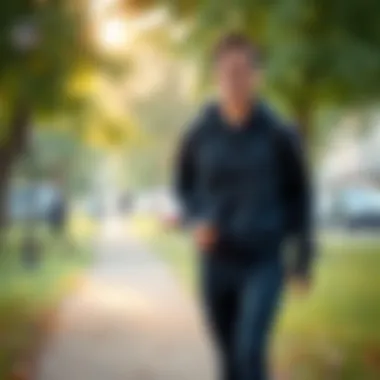 Person enjoying a brisk walk in the park