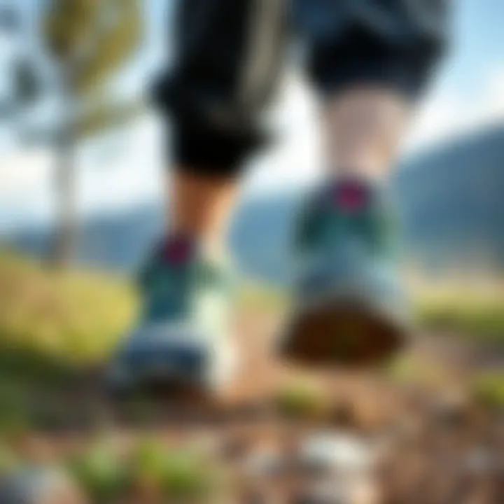 Close-up of walking shoes on a trail