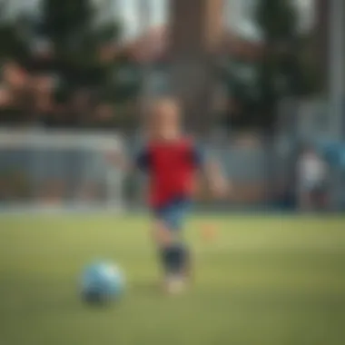 Child practicing soccer skills on the field