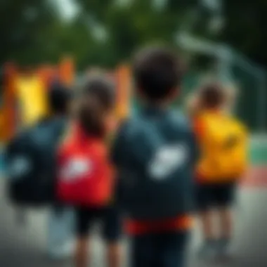Group of children with different Nike backpacks in a playground setting