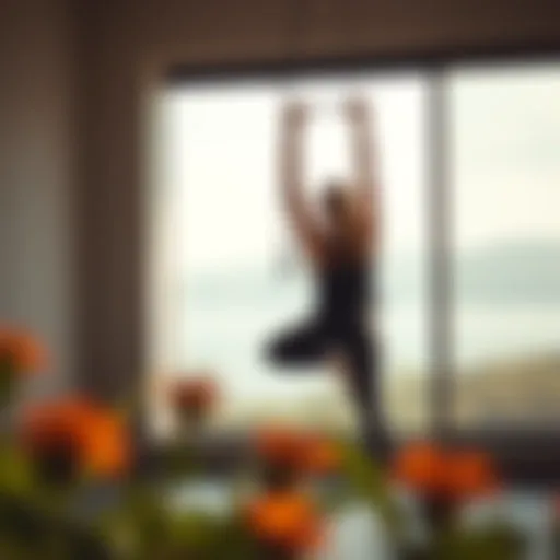 Wall Pilates Practice in a Serene Environment A person practicing wall Pilates in a serene environment