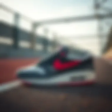 A dynamic scene featuring Nike Air shoes in a sporty environment