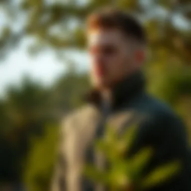 A man wearing a fleece jacket in an outdoor setting.