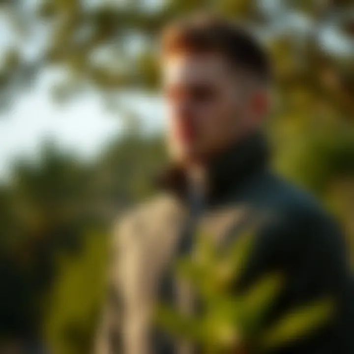 A man wearing a fleece jacket in an outdoor setting.