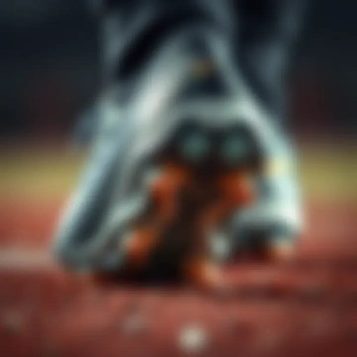 Detailed view of the sole of a football shoe highlighting traction features