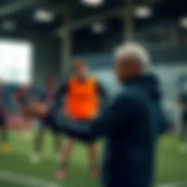 A futsal coach demonstrating advanced training techniques to players.