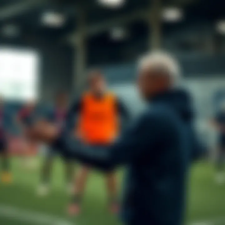 A futsal coach demonstrating advanced training techniques to players.