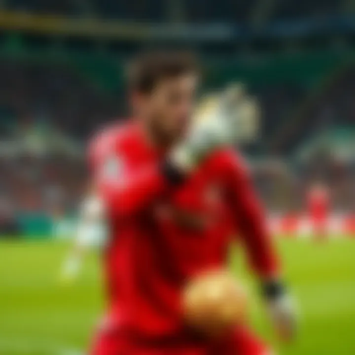 Galatasaray goalkeeper in action during a match, displaying performance and agility