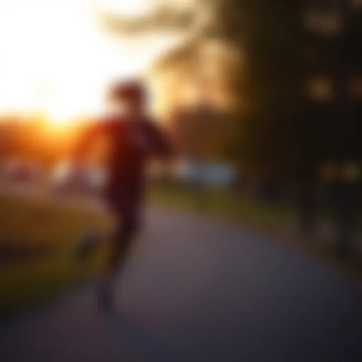 Evening Exercise in Tranquil Surroundings Nighttime jogging in a serene park