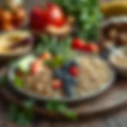 A balanced plate showcasing a variety of healthy foods including fruits, vegetables, and whole grains