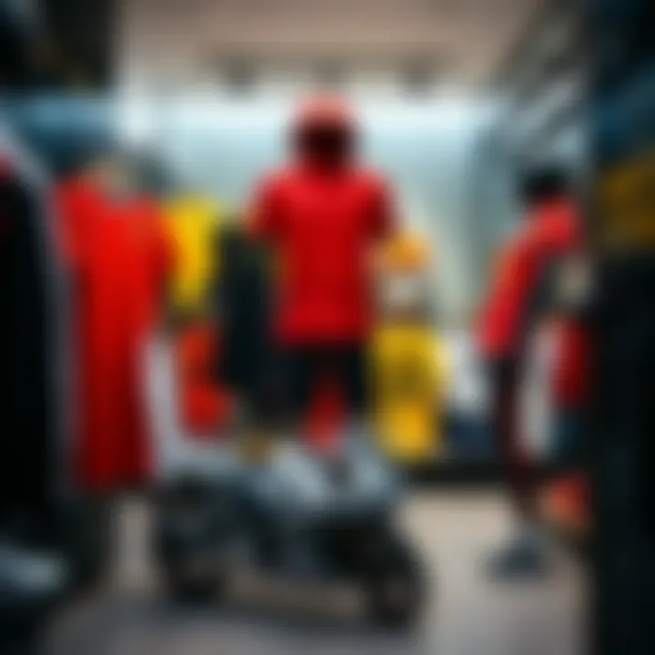 Trendy Italian sports apparel display in a boutique