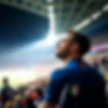 Fan wearing Italy's blue jersey at a football match