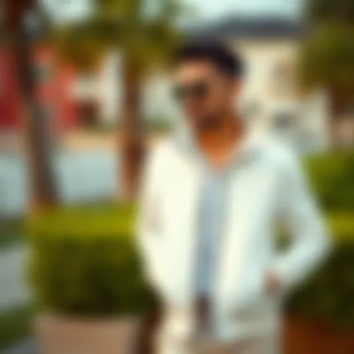 Stylish outdoor scene featuring a white jacket