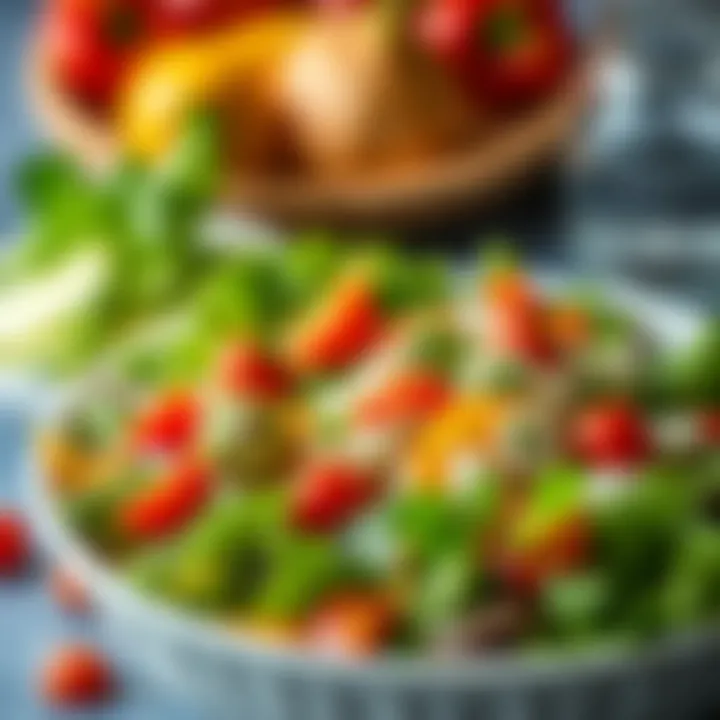 A vibrant salad showcasing a variety of fresh vegetables and herbs