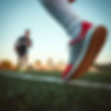 Athlete wearing rubber sports shoes on the field