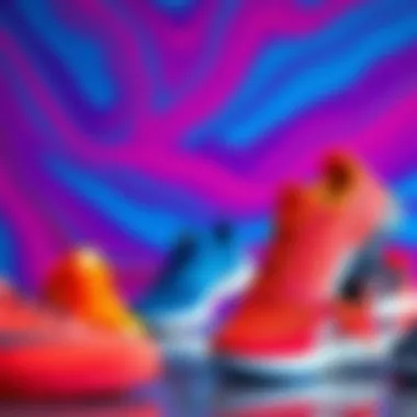 Stylish rubber sports shoes displayed against a vibrant background