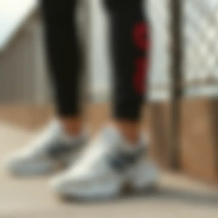 Fashionable outfit highlights with cream athletic footwear