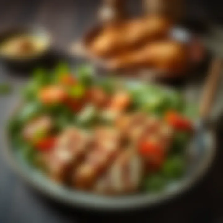 Plate showcasing a low-carb meal with grilled chicken and salad