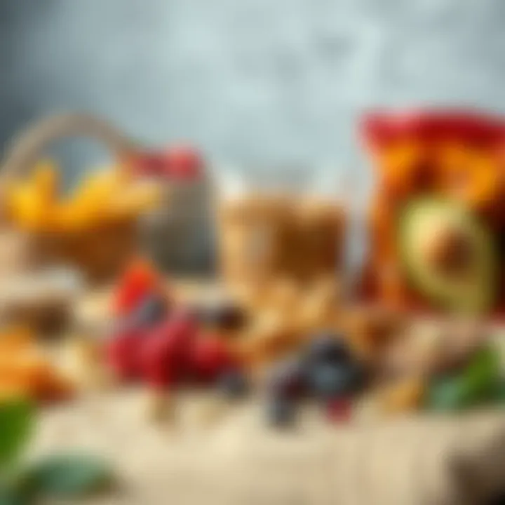 Healthy snacks arranged neatly, focusing on low-carb options