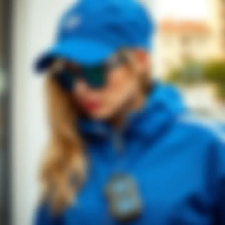 Accessories paired with a blue tracksuit for a complete look