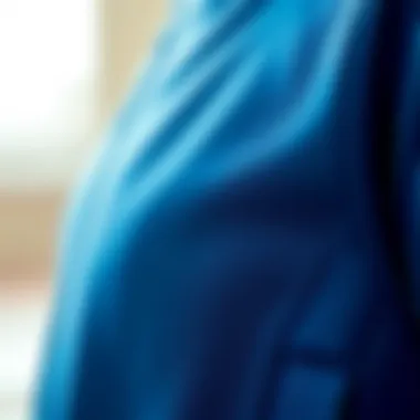 Close-up of fabric texture and details of a blue tracksuit