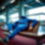 Stylish blue tracksuit laid out on a gym bench