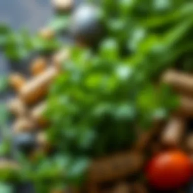 A variety of vitamins and minerals surrounding parsley