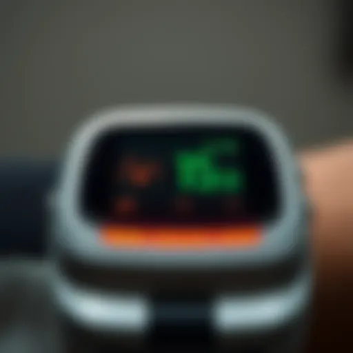 A close-up view of a heart rate monitor displaying elevated pulse readings.