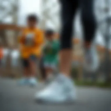 Children enjoying outdoor activities while wearing Nike white sports shoes