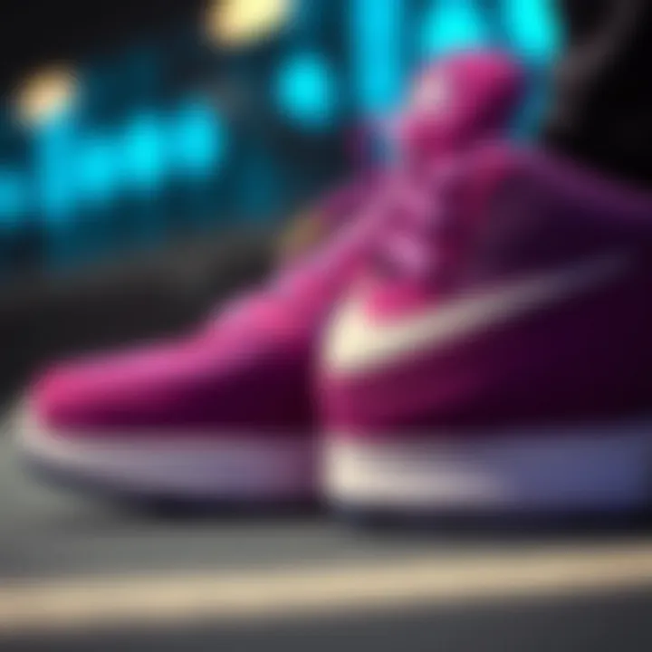 Close-up of Nike purple shoe features highlighting performance technology