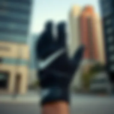 Stylish design of Nike gloves displayed against an urban backdrop